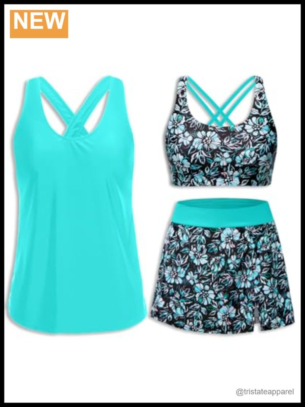 Womens 3 Piece Tankini Swimsuit with Skirt Tummy Control Bathing Suit